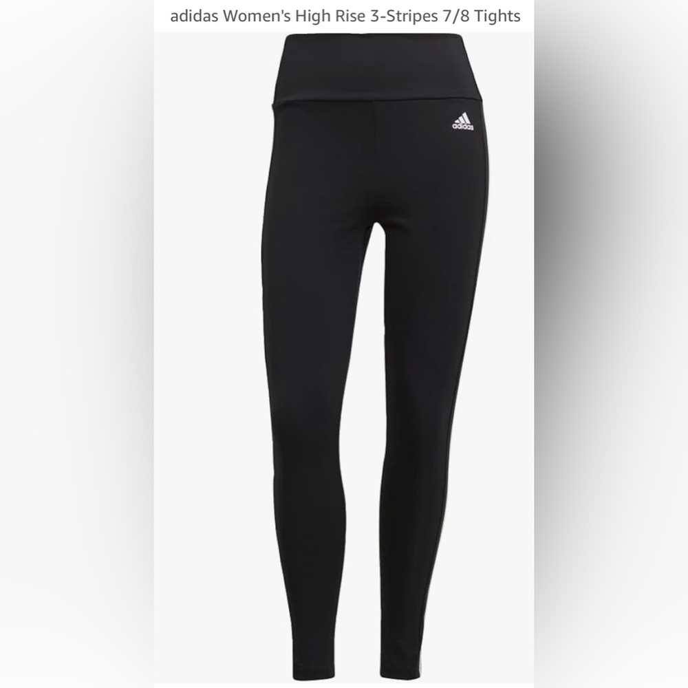 Adidas Essential 3-Stripes High Waisted 7/8 Tights AEROREADY Leggings Black